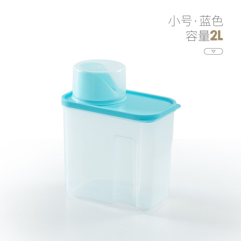 Plastic washing powder storage box for household transparent covered laundry container tank mx7111743: 2L- Blue