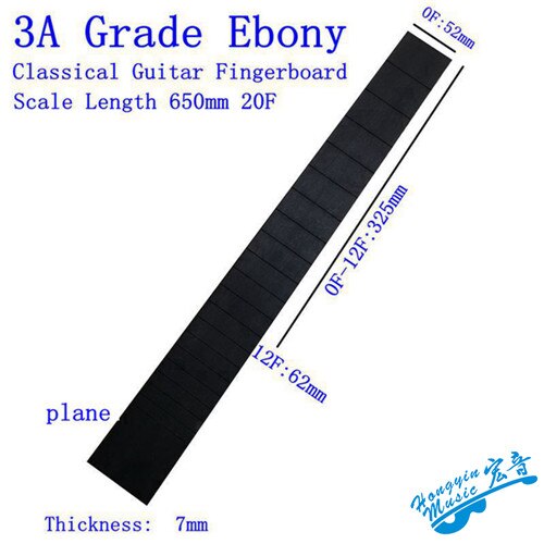 3A All Black Ebony Wood Fretboard For Classical Guitar 20 Frets Standard 650mm Chord Length Semi-finished Fingerboard Material: Default Title