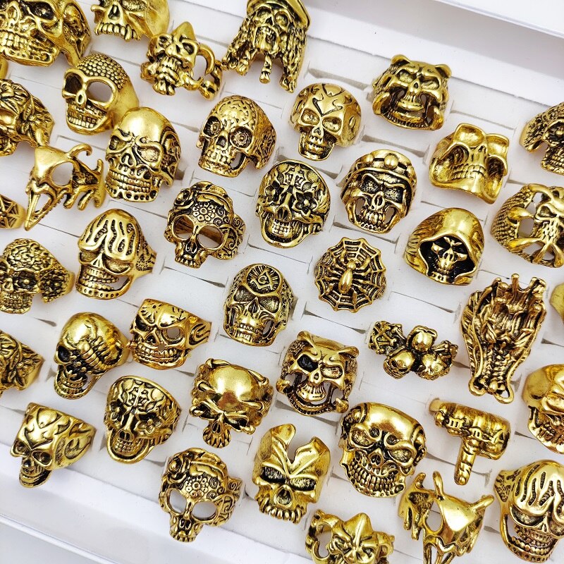 30 stuks/batch van gothic punk grote schedel ring vrouwen mannen sport fiets retro antiek zilver religieuze verklaring sieraden;