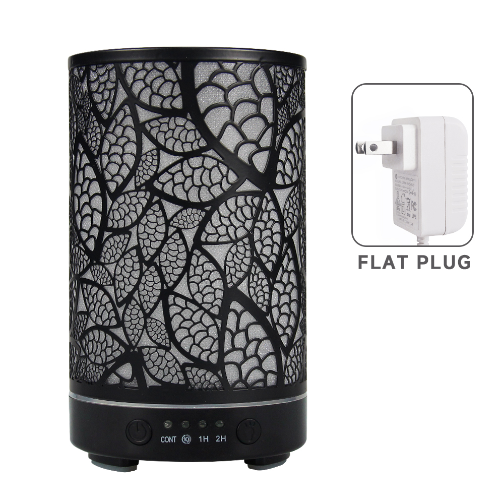 100 ml Diffusor für ätherische Öle, hohles Blatt, Ultraschall-Luftbefeuchter, Heimduft-Aroma-Diffusor mit 7 LED-Farbwechsellicht: Burgunderrot