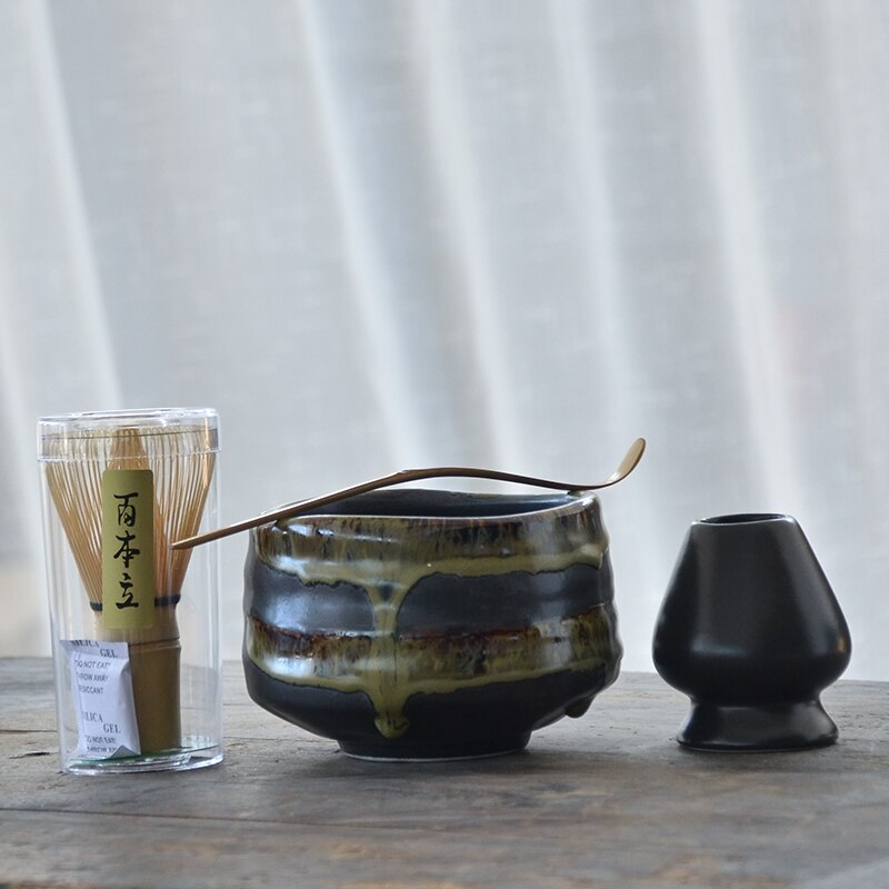 Tangpin tradisjonelle matchasett naturlig bambus matcha visp ceremic matcha bolle vispholder japanesetesett drinkware: E