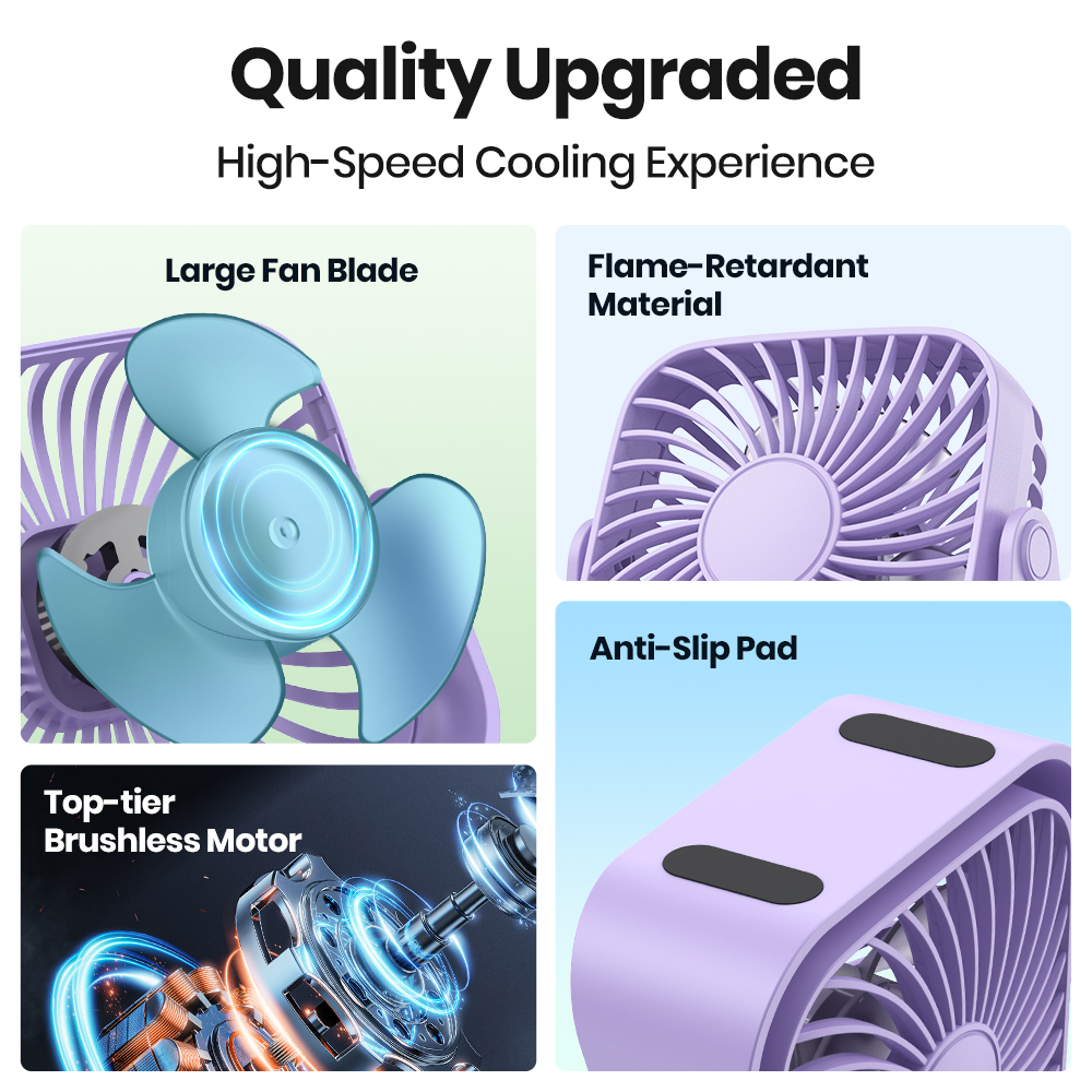 TOPK 4 inch USB mini-bureauventilator, 3 snelheden stille draagbare desktop-tafelventilator, 360 ° Aanpassing persoonlijke kleine ventilator voor slaapkamer thuiskantoor