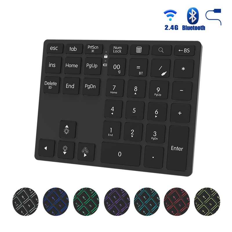 JOMAA 2.4G Bluetooth numeriek toetsenbord Draadloos oplaadbaar numpad-toetsenbord voor iPad Laptop Bedraad nummertoetsenbord