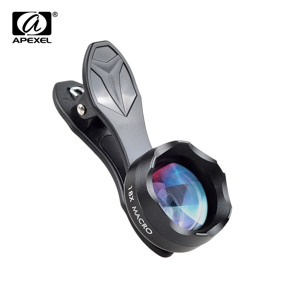 APEXEL Universal Clip en HD 18X Macro lente fotografía teléfono móvil lente Micro Lentes para iPhone 6 7 Xiaomi la mayoría de los Smartphones