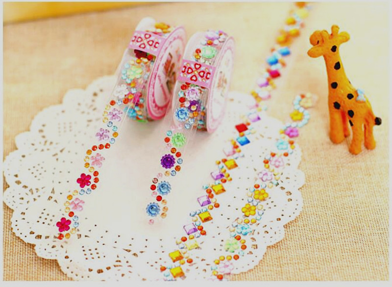 Happyxuan 4pcs/lot Crystal Diamond Stickers Tape Sheets DIY Hand Craft Materials Scrapbook Album Photo frame Decoration