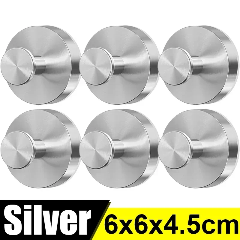Ganchos de ventosa de acero inoxidable, gancho montado en la pared sin perforaciones, soporte para colgar toallas, ventosa de vacío para baño y cocina, 6/1 ud.: XXL / Plata