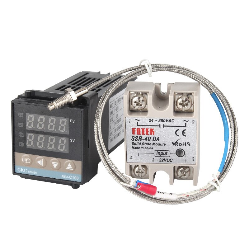REX-C100 Digital PID Temperature Controller Thermostat SSR output + Max.40A SSR Relay + K Thermocouple Probe RKC: 3pcs set