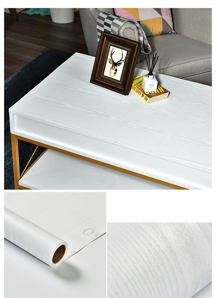 60*100cm Waterproof Wood Vinyl Wallpaper Roll Self Adhesive Contact Paper Doors Cabinet Desktop Furniture Decorative Sticker: White