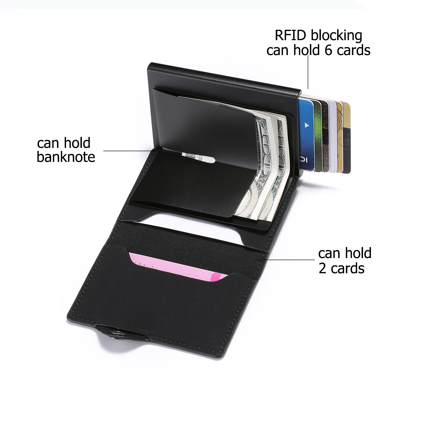 BISI GORO Single Box Card Holder PU Leather Card Wallet Men RFID Blocking Aluminum Smart Multifunction Slim Wallet Card Case