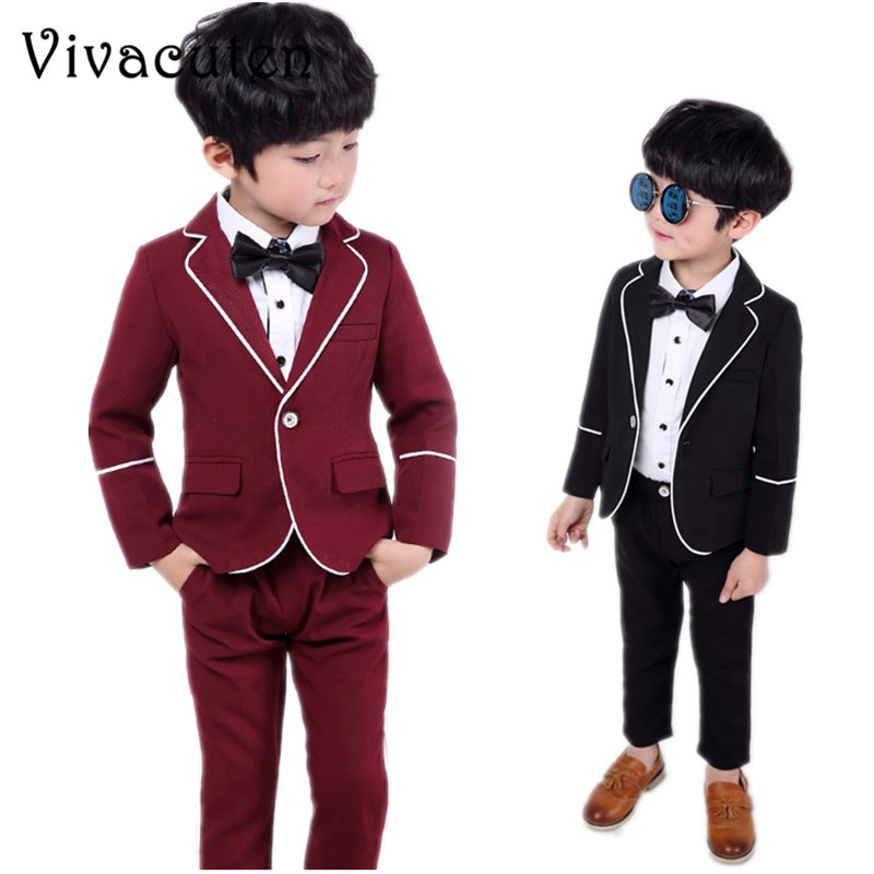 Skole drenge jakkesæt til bryllup gallafest 2t-12y børn slim fit jakkesæt sæt drenge formelle blazer bukser 2 stk butterfly kostume  f135