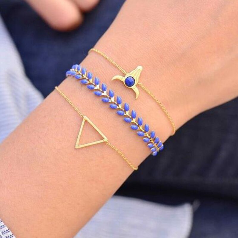 Docona-Conjunto de pulseras de aleación de Metal multicapa para mujer, brazalete bohemio de cristal y piedra media luna, corazón, hoja de árbol, joyería de boda, 9 estilos: 5632-gold