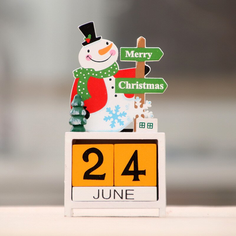 Christmas Countdown Wood Blocks Decor Calendar Tabletop Decoration Santa Snowman Reindeer Winter Wooden Signs Days: Snowman