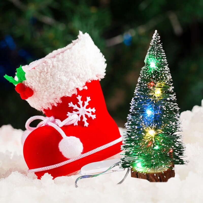 1pc LED Light Mini Artificial Christmas Trees Decorations Festival Tabletop Miniature Snow Frost Xmas Tree Decor 4Sizes