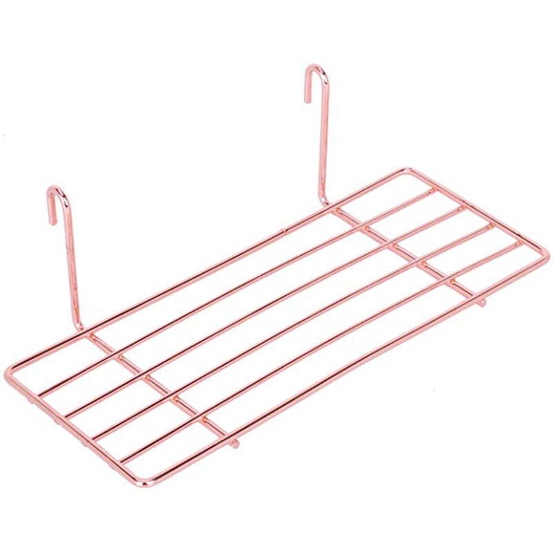 3 stk rosegull gitterkurv med kroker bokhylle utstillingshylle for vegggitter panel veggfeste arrangør og oppbevaringshylle stativ f