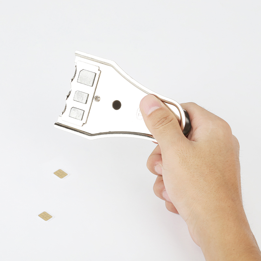 3 In 1 Sim Card Cutter Met Nano-Micro, Nano-Standaard, micro-Standaard Metalen Sim Adapters Kaart Pin Voor Mobiele Telefoons, Zilver