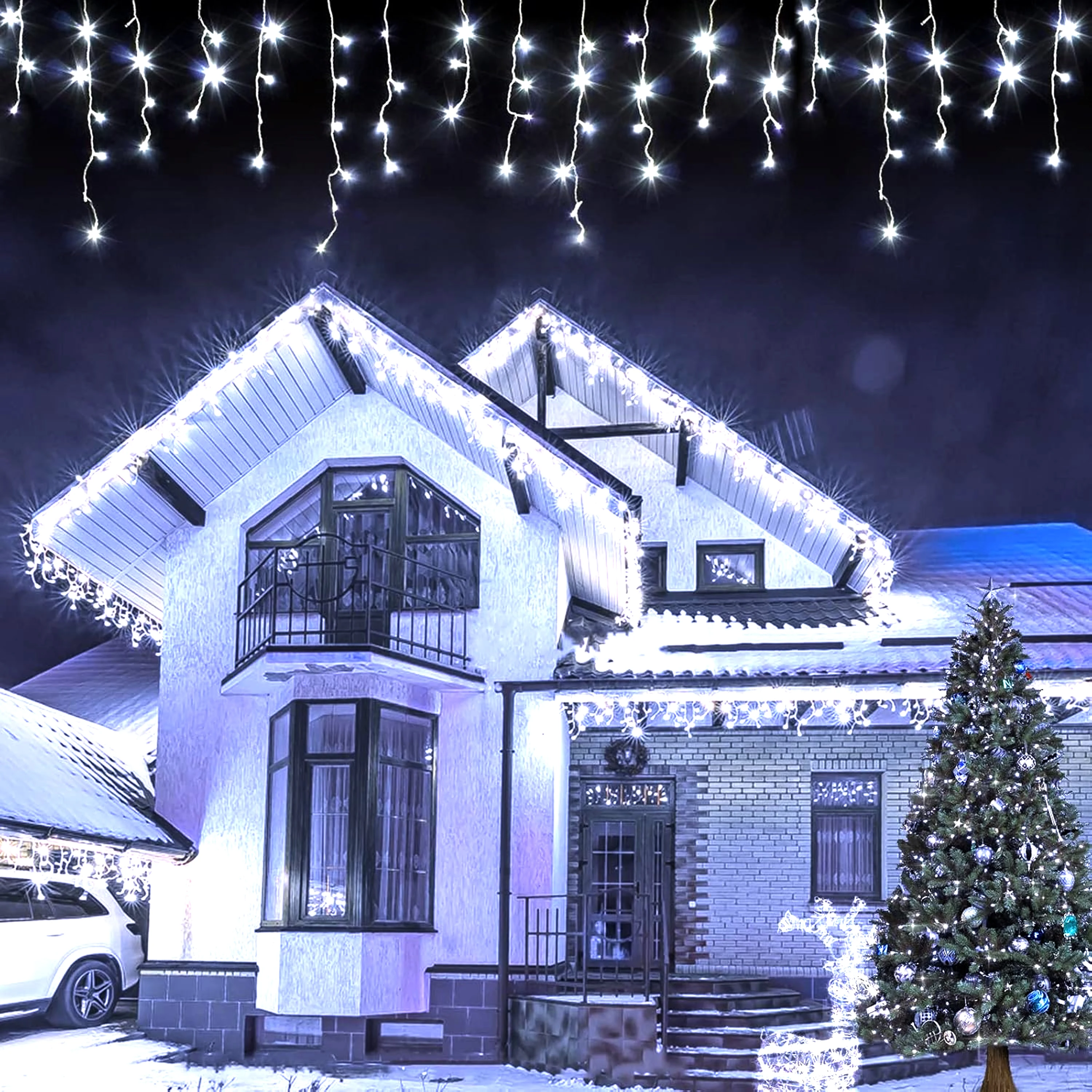 LED-Eiszapfen-Lichterkette für den Außenbereich, wasserdicht, weihnachtlich, dekorativ, 8 Modi, Urlaubsbeleuchtung für Garten, Traufe, Feen-LED-Eiszapfen-Lichter: Kaltes Weiß