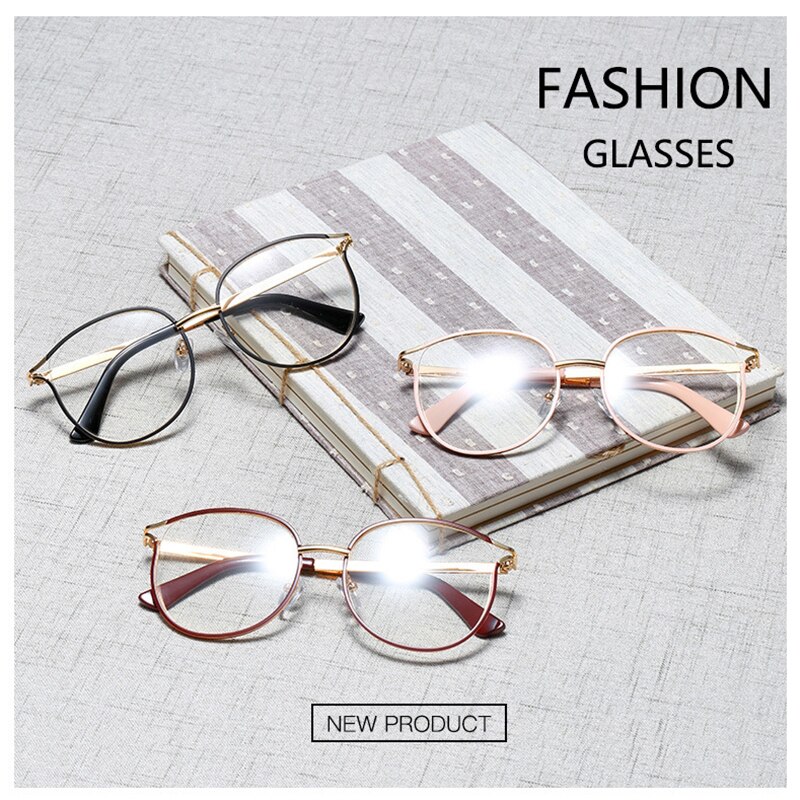 Gafas transparentes de para mujer, gafas de ojo de gato, montura de Gafas de metal para mujer, gafas femeninas ópticas de Retro