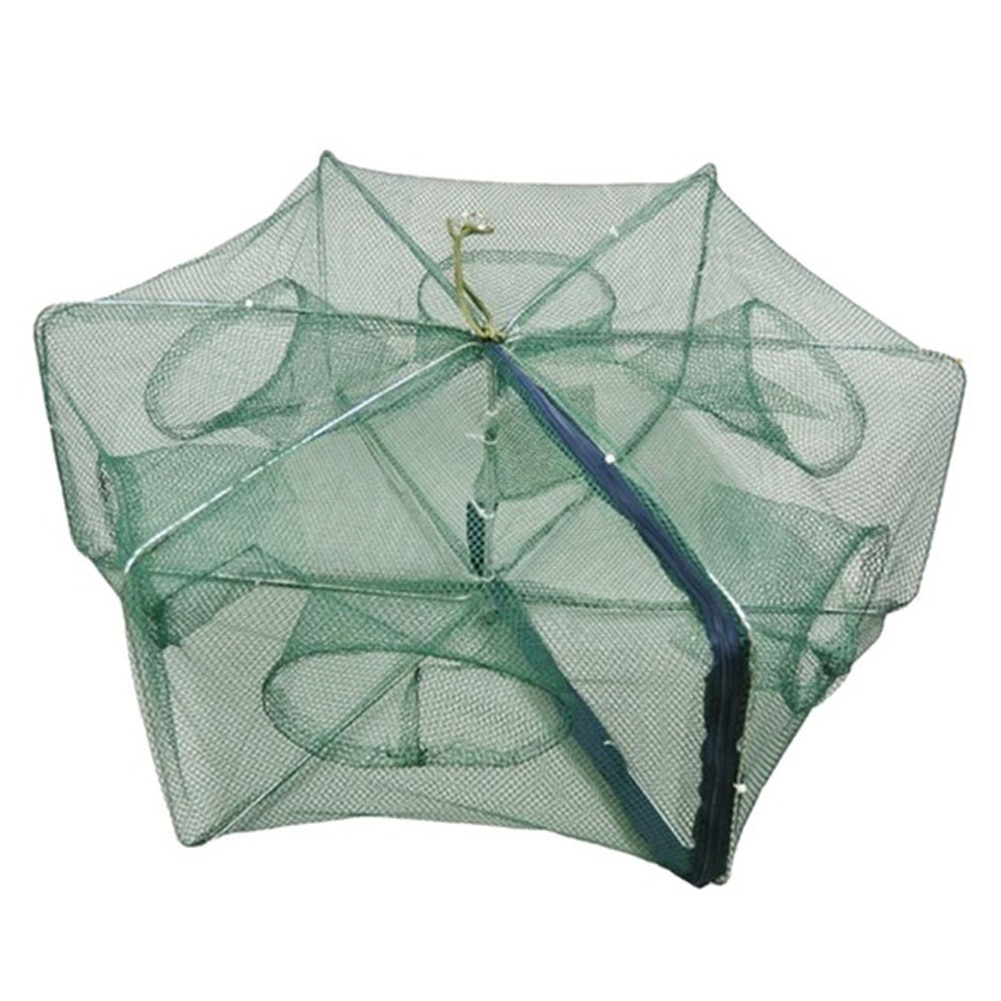 Red de pesca doblada automática, trampa de 6-16 agujeros para agujeros de pescado, red de pesca de nailon plegable reforzada, trampa para cangrejos