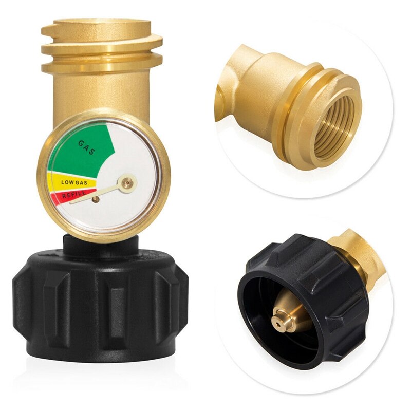 2Pcs Propane Gas LP Tank Bottle Gauge Gas Grill BBQ RV Pressure Adapter Meter Indicator Brass Copper