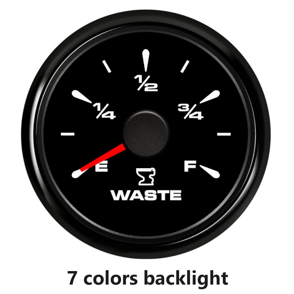 52mm Marine Holding Tank Level Gauge 0-190 ohm 240-33 ohm Boat Car RV Sewage Level Gauge Meter With 7 Colors Backlight 9-32V: Black R ohm