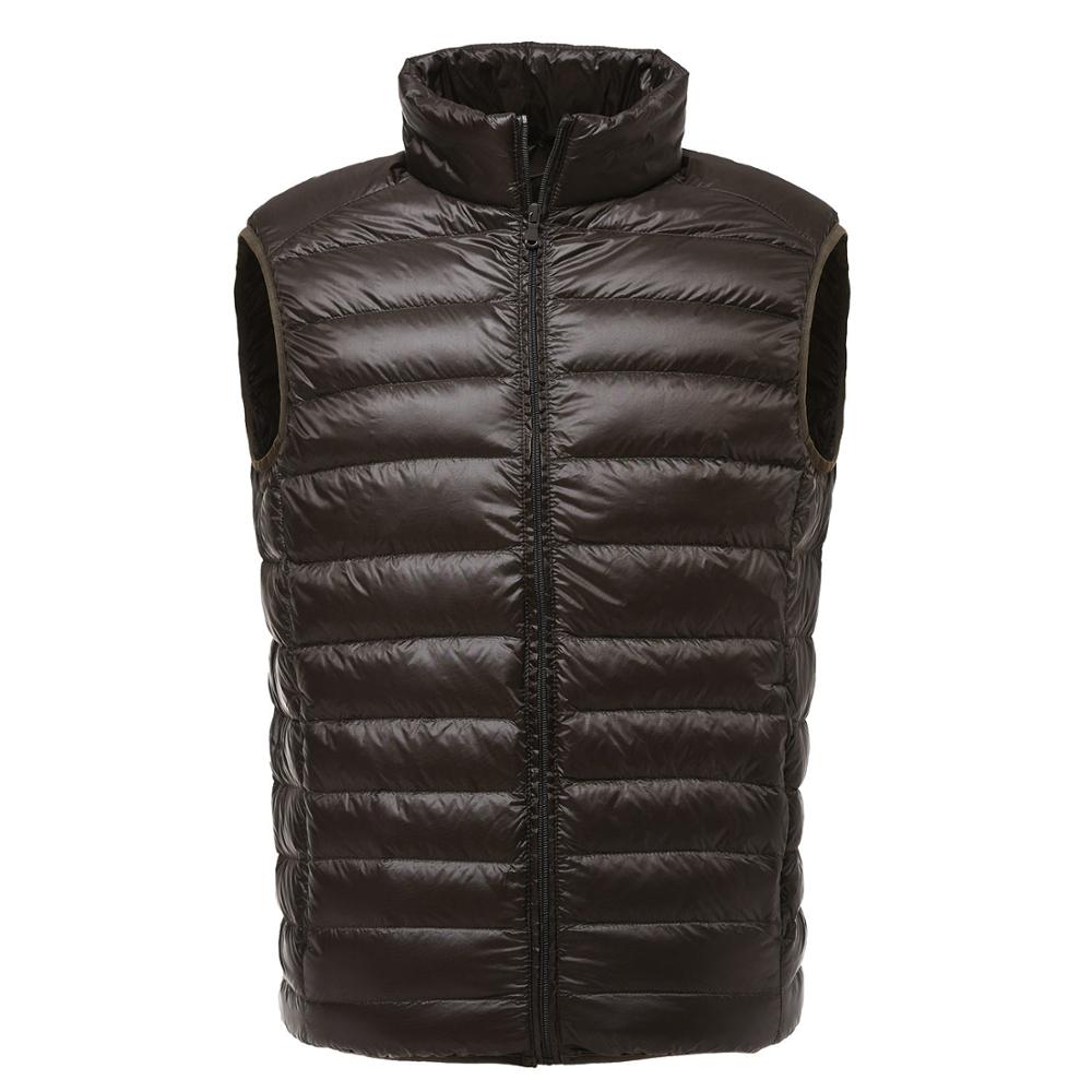nouveaux hommes sans manches veste hiver ultra-léger blanc canard vers le bas gilet mâle mince gilet hommes vêtements coupe-vent gilet: Vert armée / L