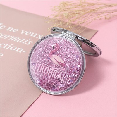 Mini Unicorn Makeup Mirror Compact Pocket Mirror Portable Double-Sided Folding Cosmetic Mirror With flowing sparkling sand: G