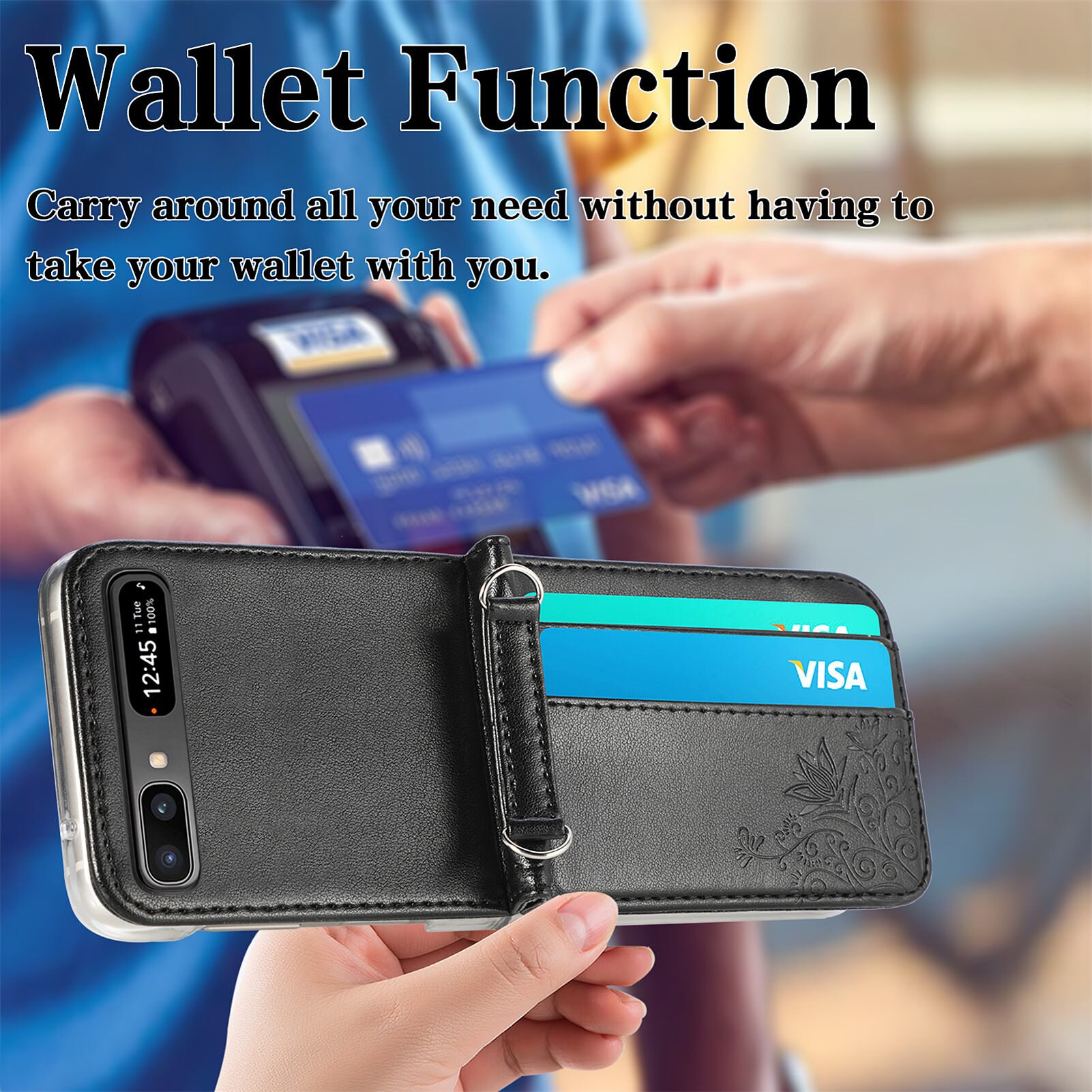 Læder pung telefonrem etui til samsung galaxy z flip 3 flip 3 5g flip kortlomme uden fingeraftryk cover fundas