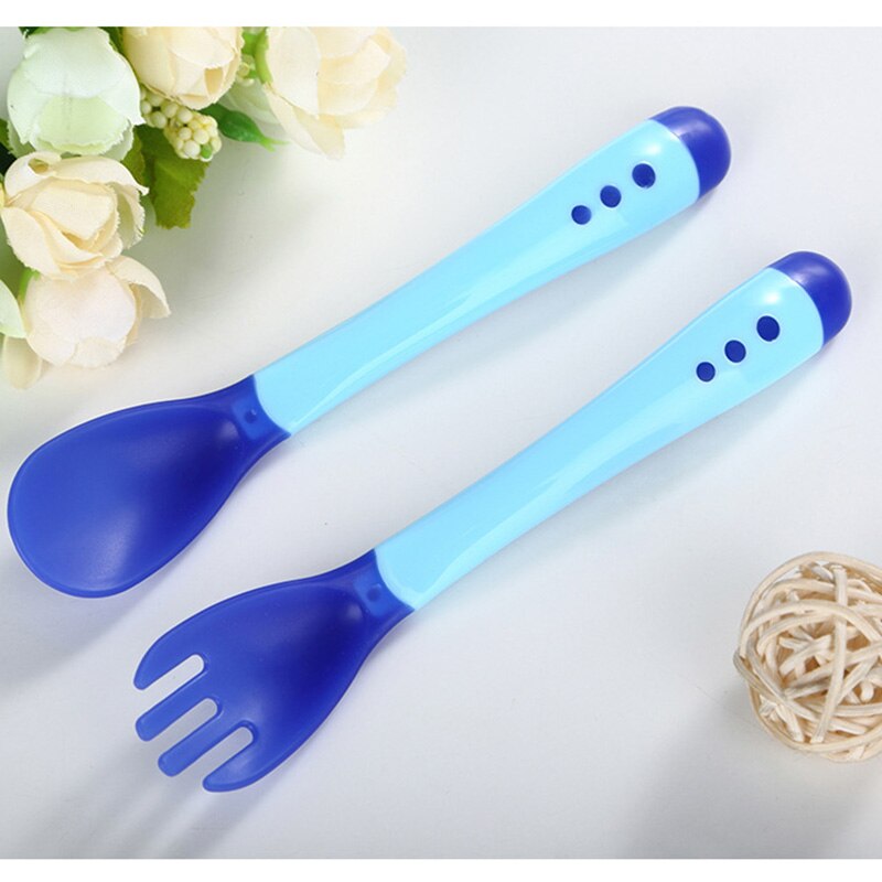 Rosiky Baby Thermochromic Sensing Silicon Spoon Kids Flatware Temperature Feeding Spoon 2 pcs/set