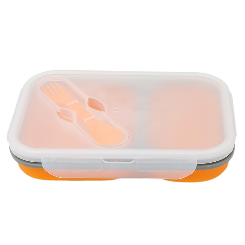 2 cellen Silicone Inklapbare Draagbare Bento Box 900ml Magnetron Kom Vouwen Voedsel Opslag Lunch Container Servies Set: Oranje