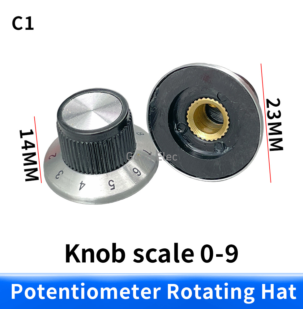 Potentiometer, vred, urtavla, aluminiumvred, digital vred ,37 mm x 15mm, hög 6.0mm innerdiameter: Svart