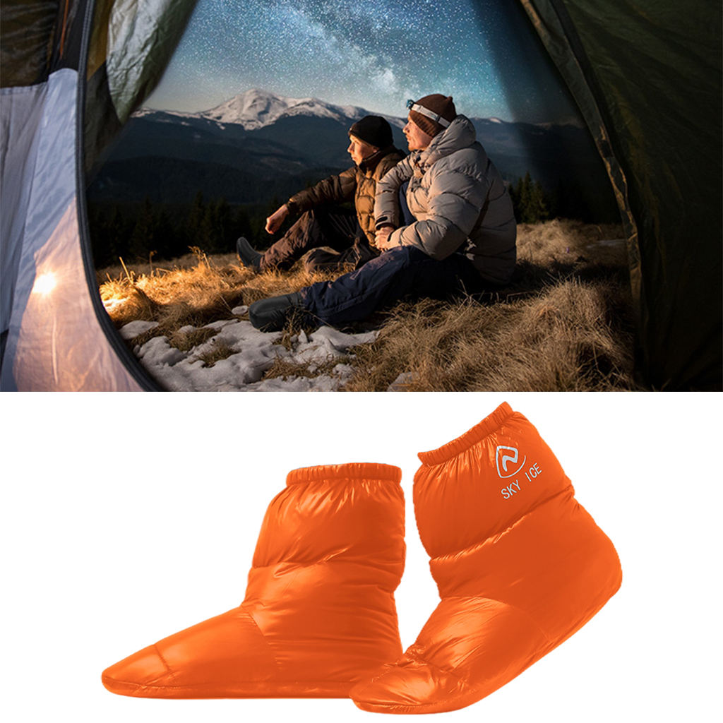 Par de zapatillas de plumón de pato, zapatos, botas, calzado para acampar, cubierta de pies, calentador, antideslizante e impermeable: Orange M