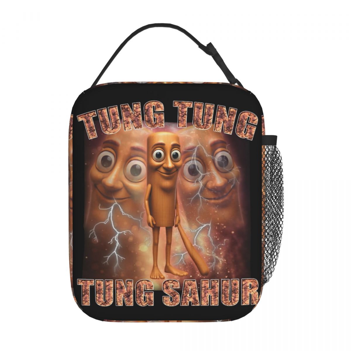 Tung Tung Tung Sahur Italian Brainrot Meme Insulated Lunch Bag Food Container Bags Portable Thermal Cooler Lunch Boxes: black