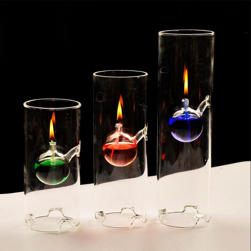 Height=18cm Small Size Glass Oil Lamp Home Decoration Height=18cm Cylinder Wedding Love Glass Handcraft Lamp