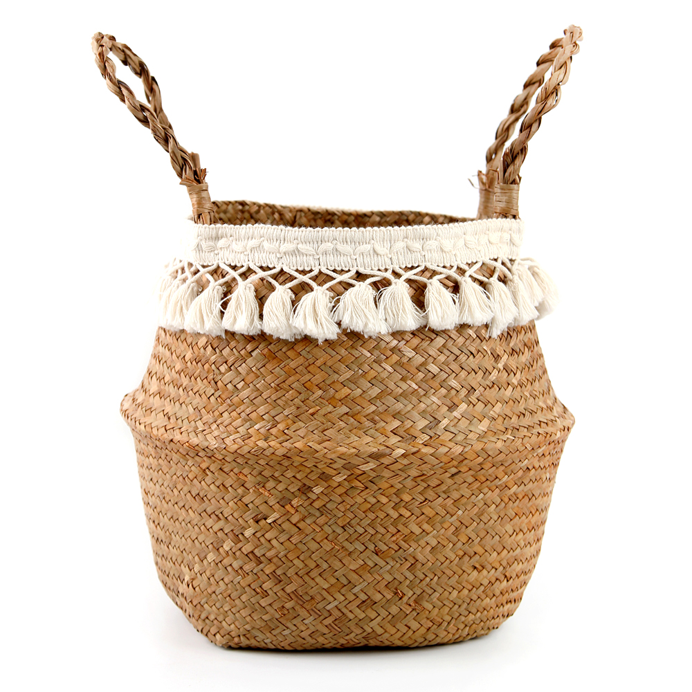 Søgræs vævet opbevaringskurv plante flet hængende kurve have blomstervase potte foldbar krukke panier osier cestas mimbre: Grøn / 23 cm x 20cm