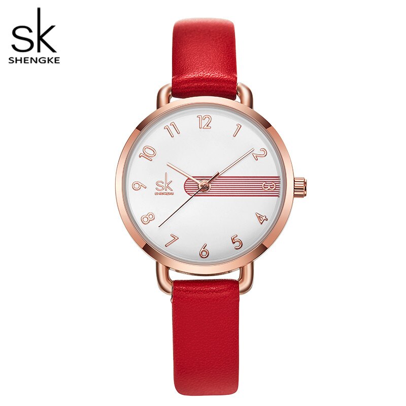 Shengke Lederen Horloges Casual Vrouwen Horloges 4 Kleuren Japanse Beweging 3 Atm Waterdichte Horloges Voor Vrouwen Zegarek Damski: Rood