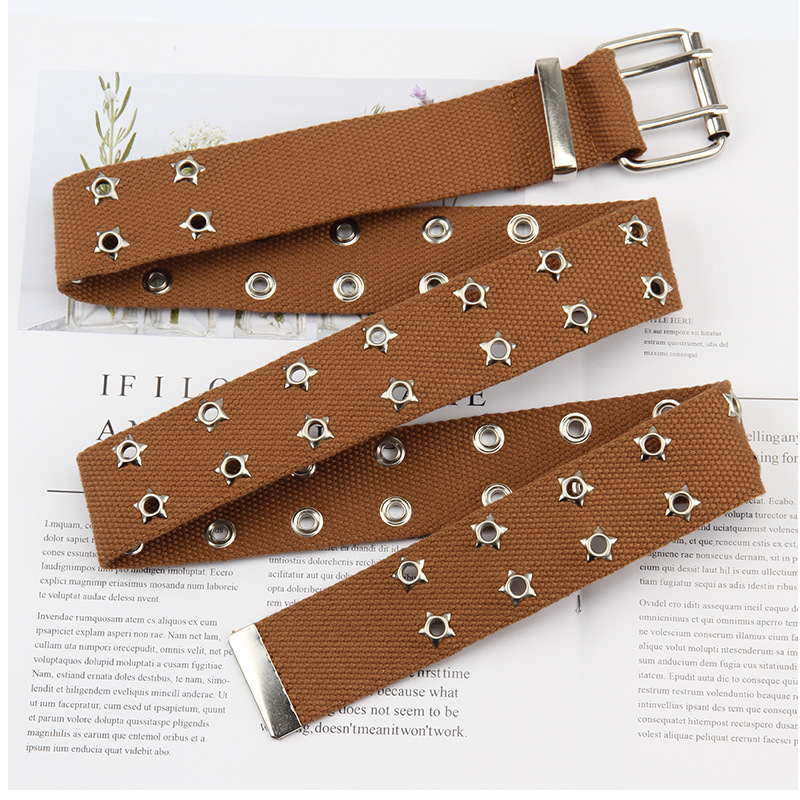 Double Grommet Belt Canvas Belt Double star Hole Belt for Women Punk Rock Jeans Belt