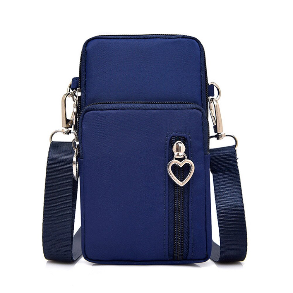 Koreaanse versie dames crossbody tas effen kleur mobiele telefoon schouderriem portemonnee tas reistas handtas zomer sport vierkante tas: Diepblauw