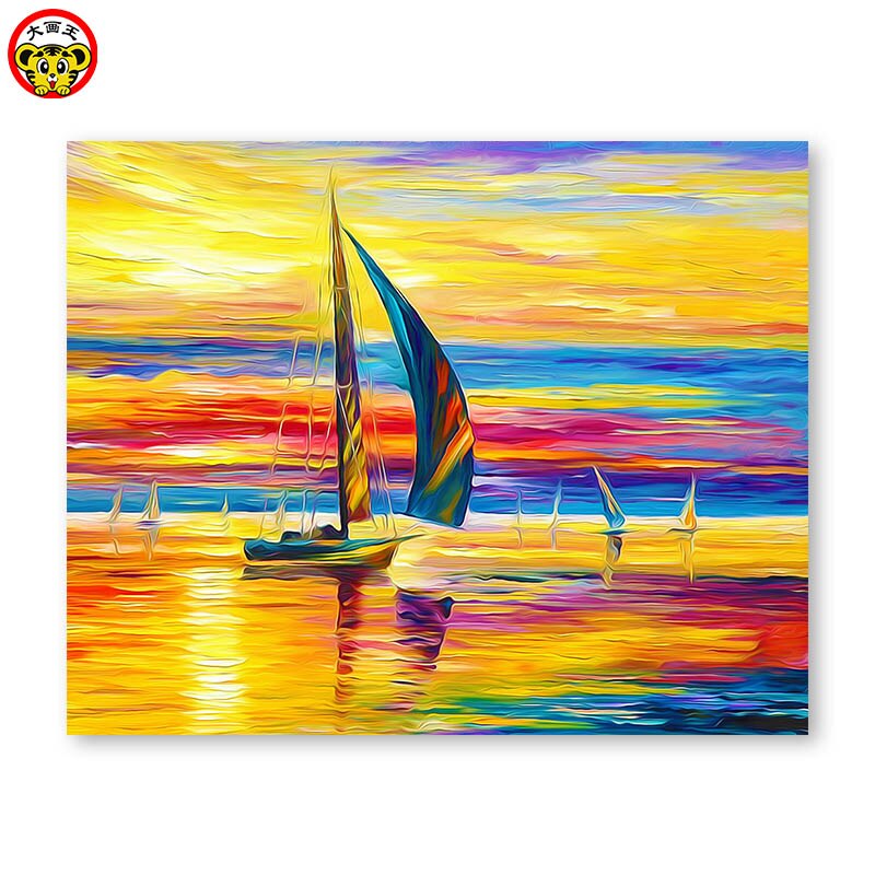 painting by numbers art paint by number Diy European sunset sailing landscape painting background wall hand-painted filling de: 40x50cm No frame