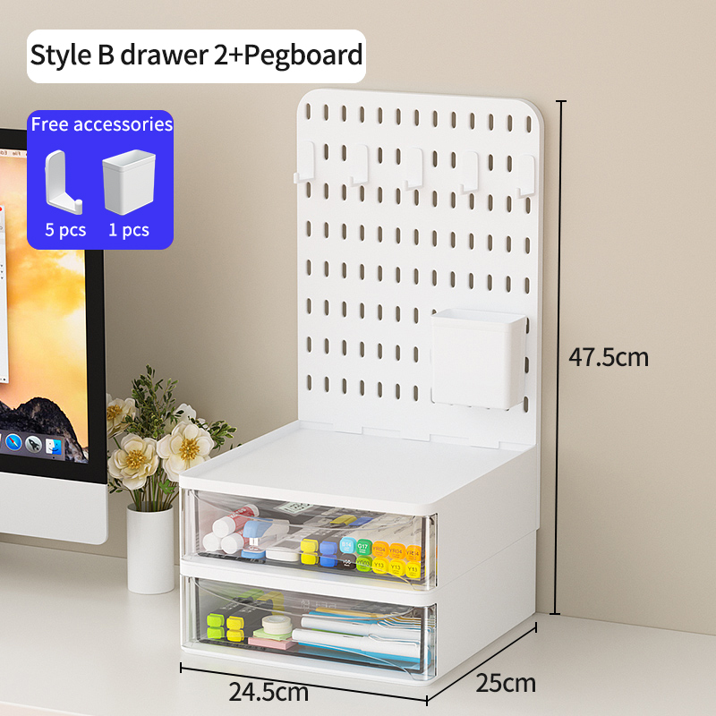 Pegboard de escritorio de oficina con estantes de almacenamiento y cajas de almacenamiento, cajones de gran capacidad y de combinación libre.: orange