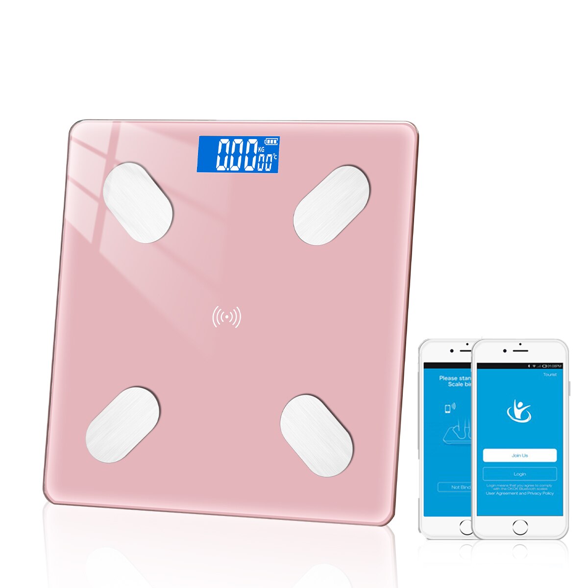 Balance de corps de salle de bains intelligente sans fil Bluetooth balances numériques électroniques au sol Balance de poids analyseur de Composition corporelle: pink 1