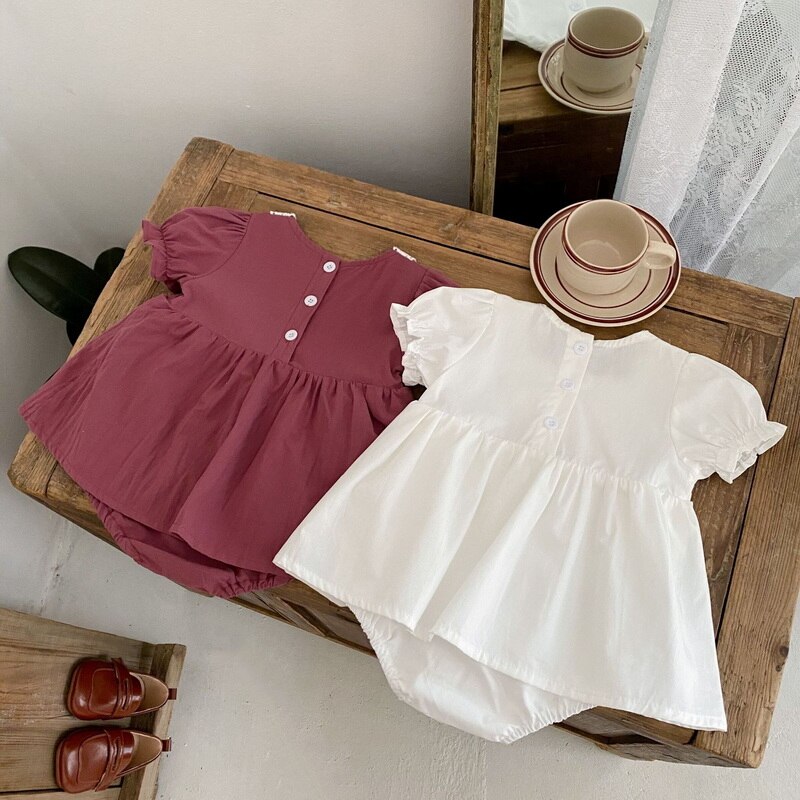 Body d&#39;été pour bébé fille, col carré, blanc, violet, manches bouffantes, dentelle, vêtements en coton pour enfant, 2022, E2042