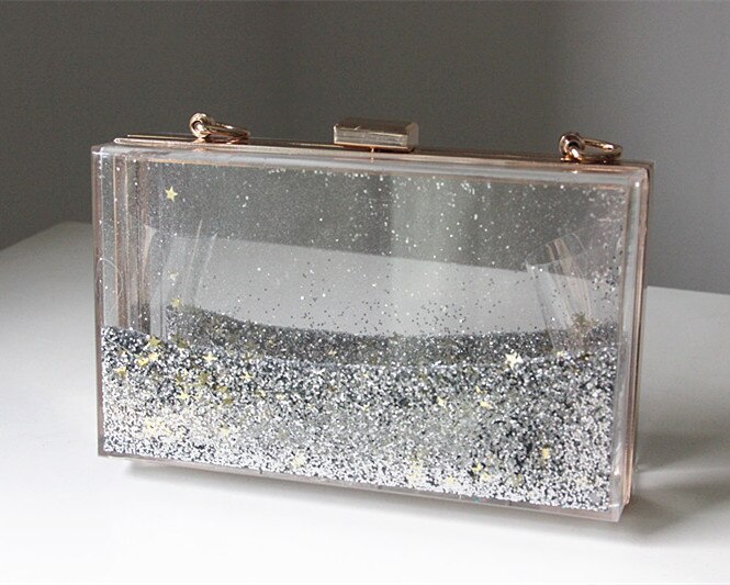 Minaudiere transparent, petit sac à main de luxe pour les femmes,en acrylique,avec cristaux et straps à chaine unique,disponible en plusieur couleurs: sliver