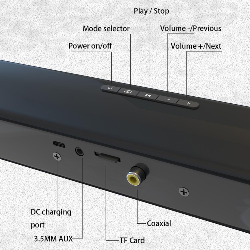 20W Draagbare Draadloze Kolom Soundbar Bluetooth Speaker Krachtige 3D Muziek Geluid Bar Home Theater Aux 3.5Mm Tf Voor tv Pc