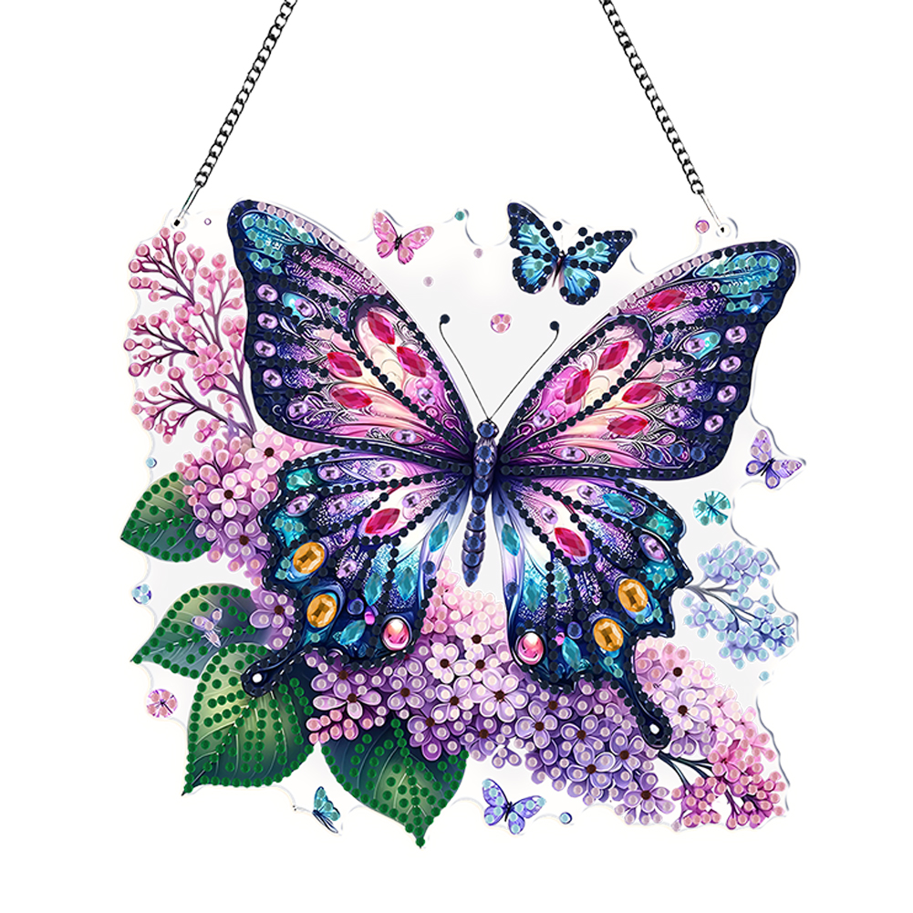 Flowers Cross Diamond Art Hanging Pendant Diamond Painting Home Decor Rhinestone Diamond Art Window Pendants for Window Decor: PURPLE