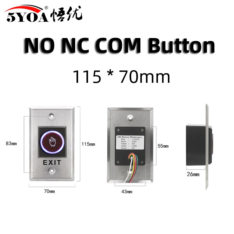 Bouton poussoir de sortie de porte, interrupteur de déverrouillage pour système de contrôle d&#39;accès de porte, ouverture tactile, NO COM NC: K1Button