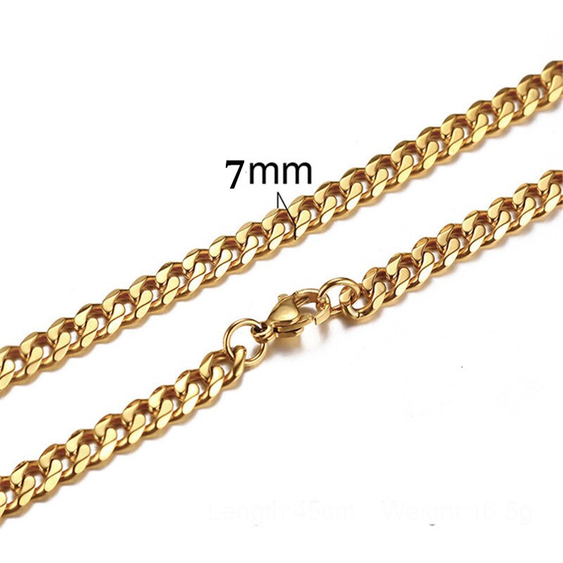 Tornozeleira feminina clássica cubana, corrente de aço inoxidável para verão, praia, cor dourada, bracelete de tornozeleira para mulheres, joia, presente: gold 7mm