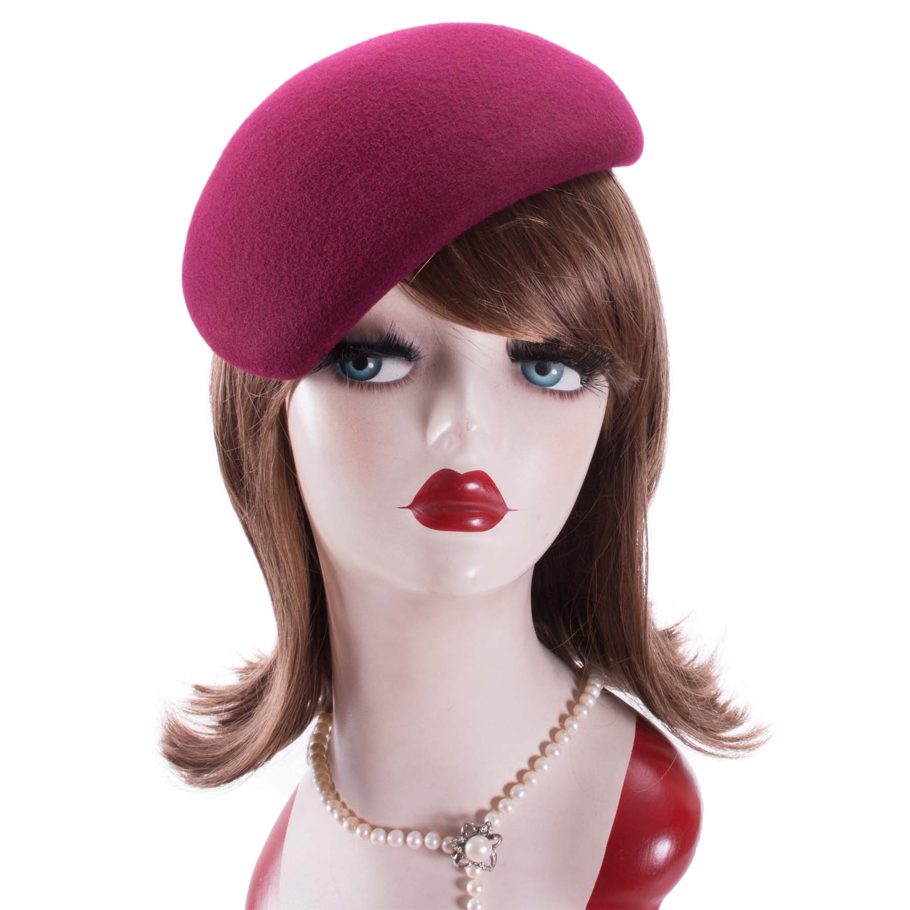Lawliet-Sombrero de lana bloqueada con inclinación de fieltro para mujer, tocado para cóctel, sin recorte, Pillbox, Base de fieltro, A597: Wine