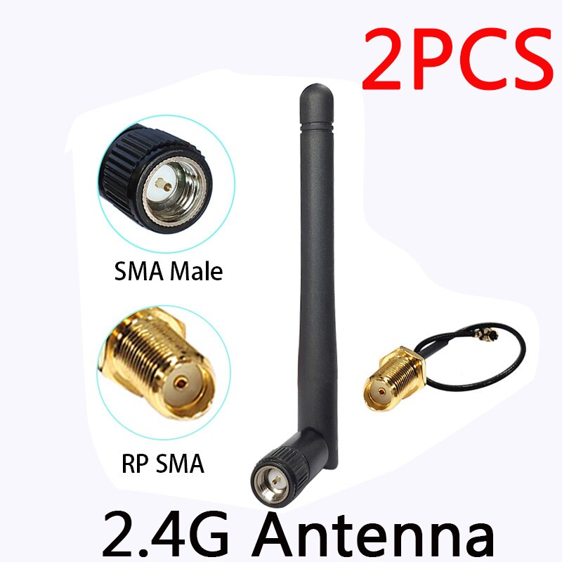 RP-SMA de Antena wifi de 2,4 GHz, conector macho de 2 piezas, 3dBi, 2,4G, IOT + IPX a RP-SMA, Cable de extensión macho: 2PCS MC