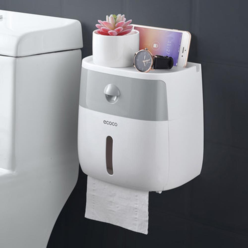 wall mounted toilet paper holder plastic dispensers multi toilet roll holder bathroom double paper tissue box: Gray