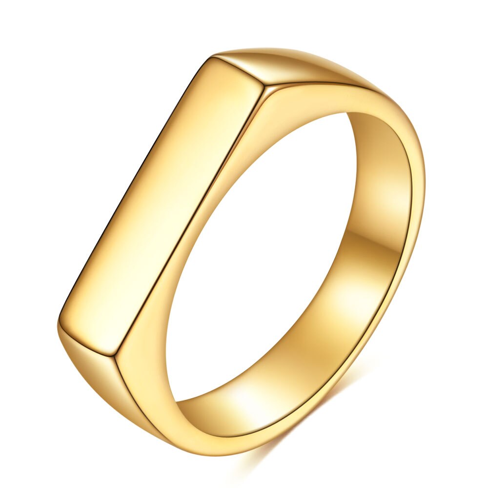 Anillo de sello superior plano con banda cuadrada, Color plata oxidada, acero inoxidable, joyería rústica Vintage para hombres y mujeres: 9 / Blanco